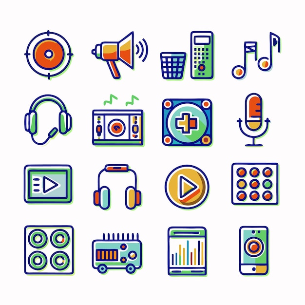 conjunto de iconos de audio doodle