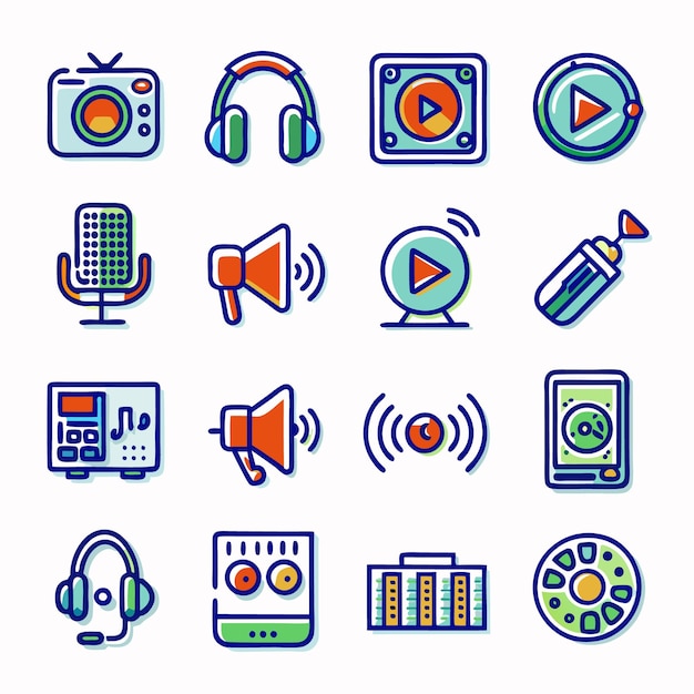 conjunto de iconos de audio doodle