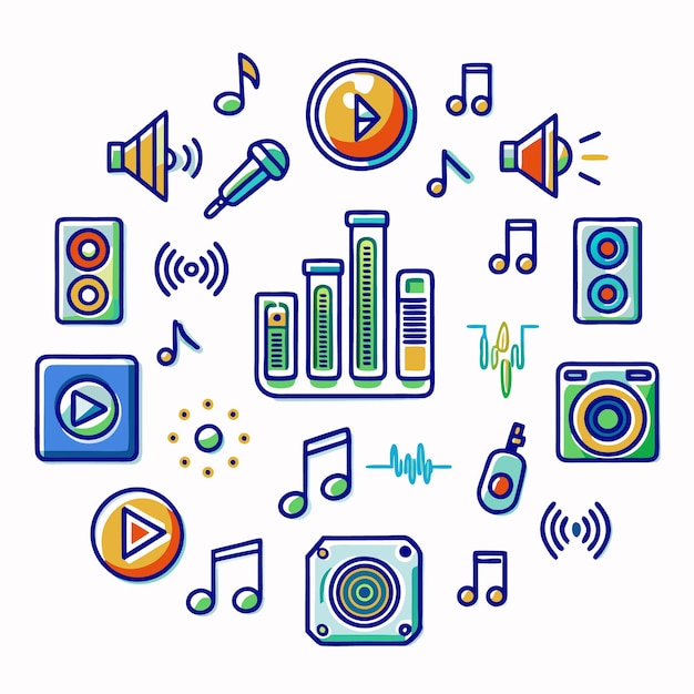 conjunto de iconos de audio doodle