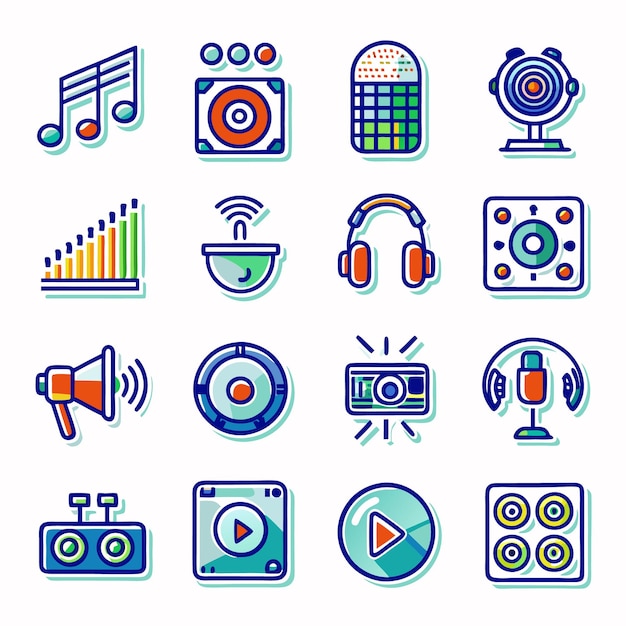 conjunto de iconos de audio doodle