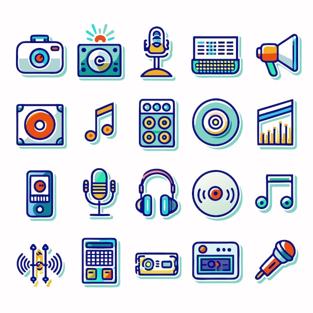 conjunto de iconos de audio doodle