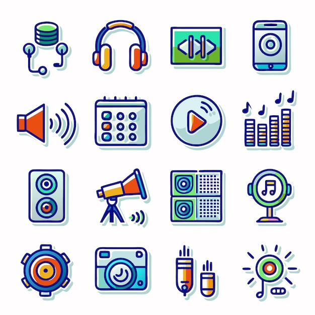 conjunto de iconos de audio doodle