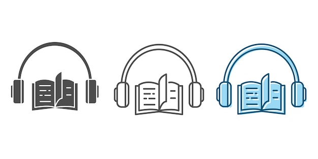 Conjunto de iconos de audiolibros Libro y auriculares