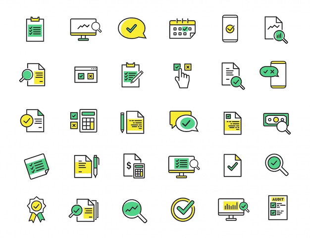 Conjunto de iconos de auditoría lineal Iconos de inspección