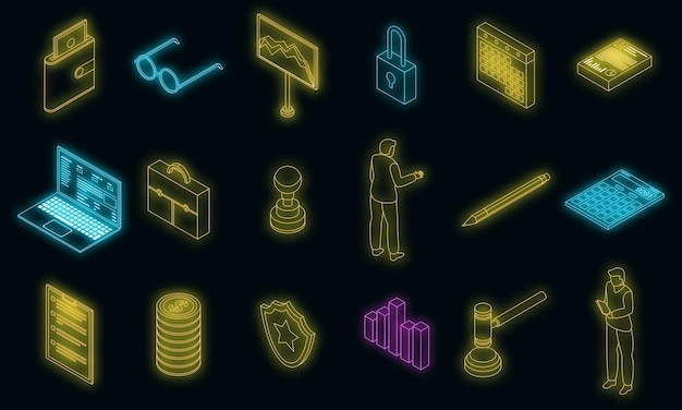 Conjunto de iconos de auditoría neón vectorial