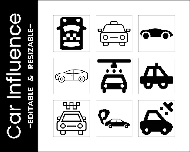 Conjunto de iconos de automóviles - Editable y redimensionable