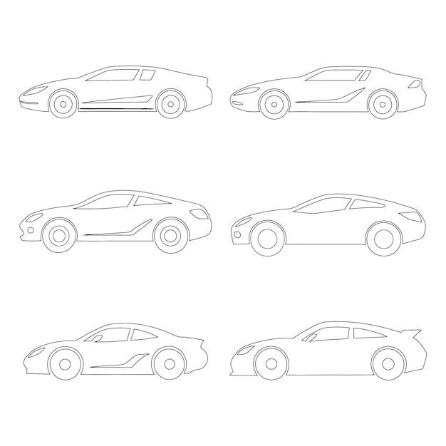 conjunto de iconos de automóviles Estilo lineal Conjunto de iconas de automóviles Ilustraciones vectoriales automotrices minimalistas