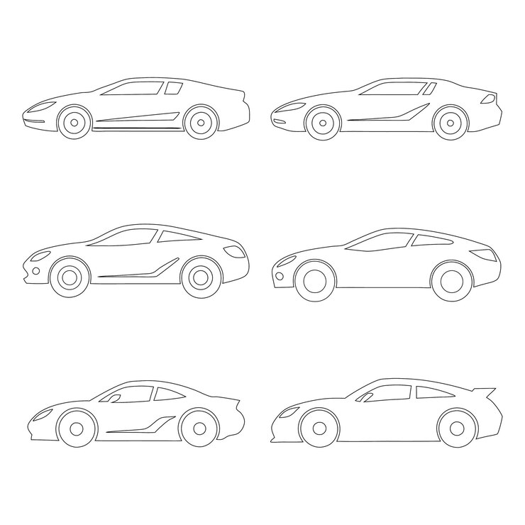 Vector conjunto de iconos de automóviles estilo lineal conjunto de iconas de automóviles ilustraciones vectoriales automotrices minimalistas