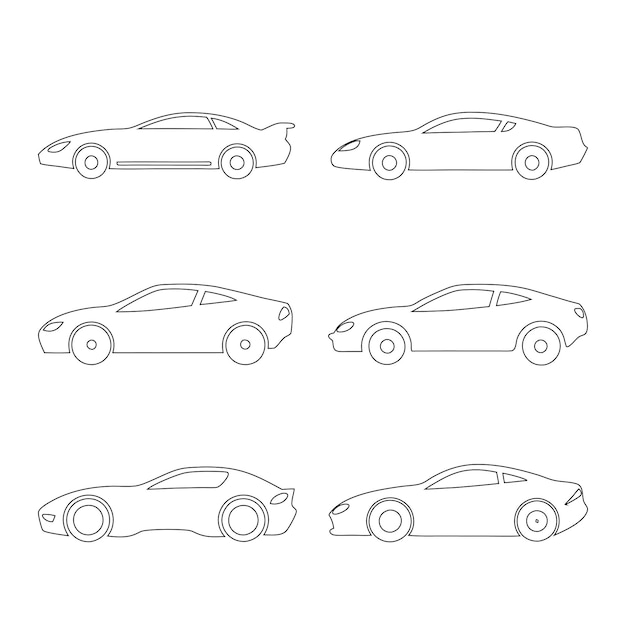 conjunto de iconos de automóviles Estilo lineal Conjunto de iconas de automóviles Ilustraciones vectoriales automotrices minimalistas