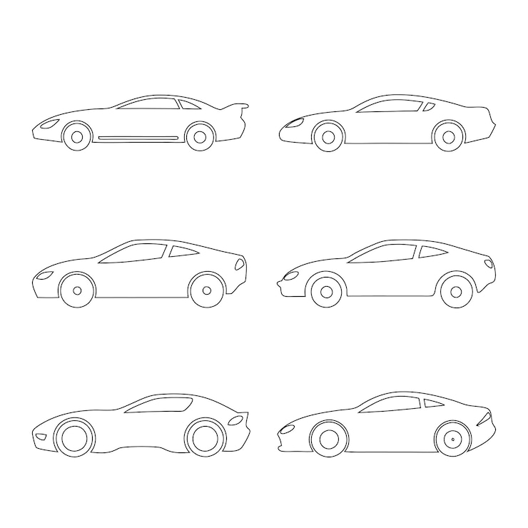 Vector conjunto de iconos de automóviles estilo lineal conjunto de iconas de automóviles ilustraciones vectoriales automotrices minimalistas