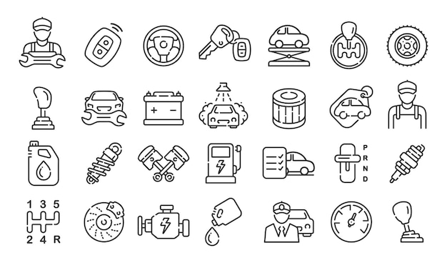Conjunto de íconos de automóviles vector aislado en fondo blanco Conjunto De Íconos de Servicio de Automóviles