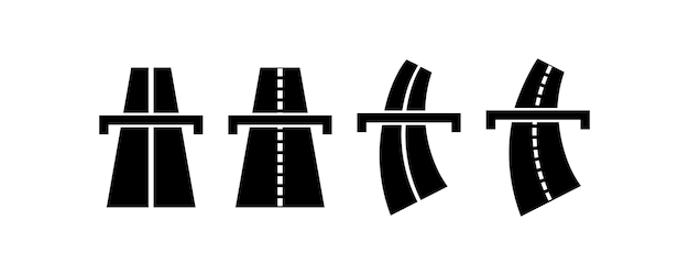 Conjunto de iconos de autopista Intersección de la carretera y el símbolo de la ilustración del puente Firmar vector de autopista plano