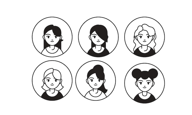 Conjunto de iconos de Avatar Avatares de mujeres en círculo Ilustración vectorial