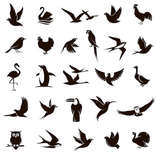 Vector conjunto de iconos de aves