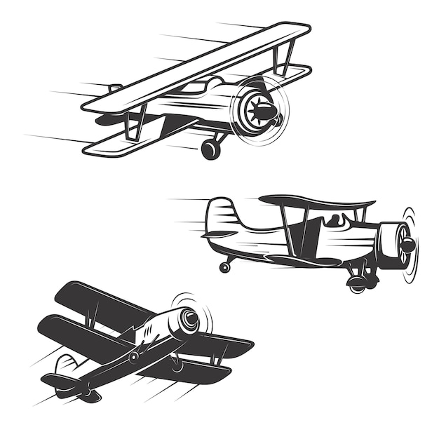 Conjunto de iconos de avión sobre fondo blanco. Elementos para logotipo, etiqueta, emblema, signo.