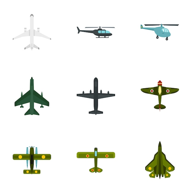 Conjunto de iconos de aviones, estilo plano