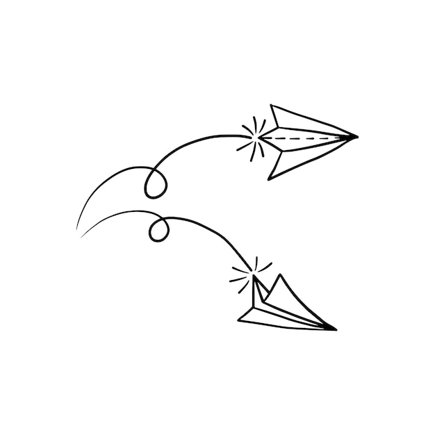 Conjunto de íconos de aviones de papel garabateado Aeronaves de papel dibujados a mano Ilustración vectorial