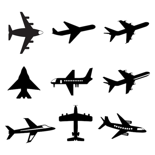 Conjunto de íconos de avións vectoriales aislados