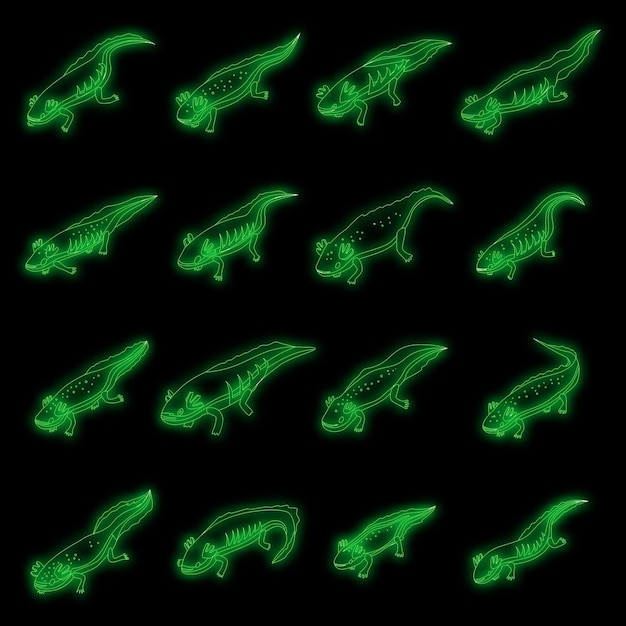 Vector conjunto de iconos de axolotl neón vectorial