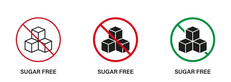 Vector conjunto de iconos sin azúcar alimentos sin azúcar añadido signo glucosa símbolo prohibido zero glucosa producto diabético