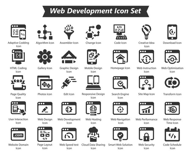 Conjunto de iconos azules para el desarrollo web