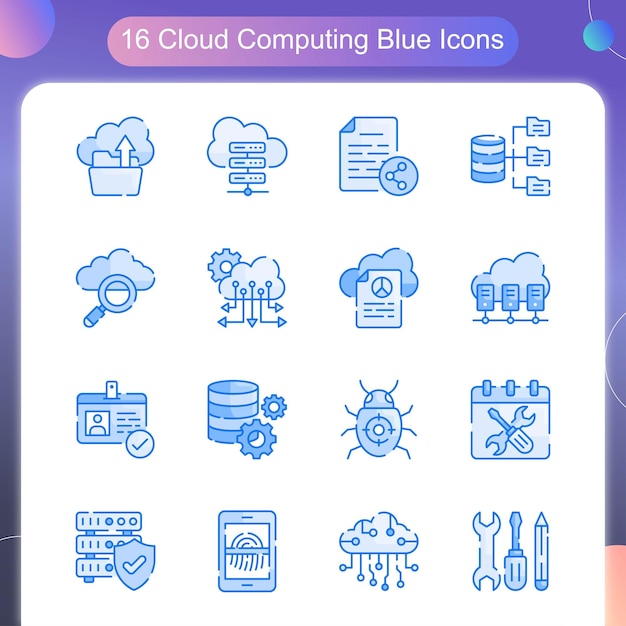 Conjunto de iconos azules vectoriales de computación en la nube 03