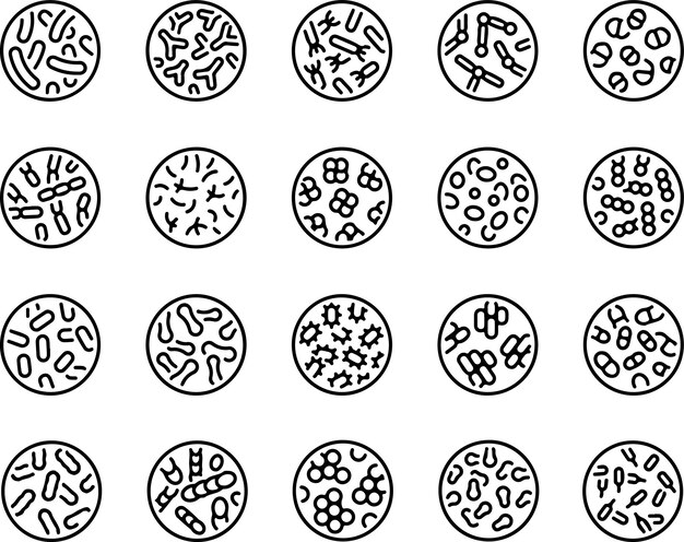 Conjunto de iconos de bacterias células gérmenes microorganismos virus germinal covid Iconos de línea delgada