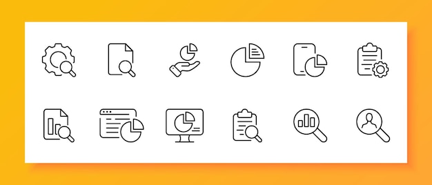 Conjunto de iconos bancarios Archivo de recopilación de información lupa criptoanalista diagrama de monitor de gráfico de teléfono inteligente Icono negro sobre un fondo blanco Icono de línea vectorial para negocios y publicidad