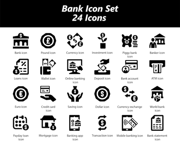 Conjunto de íconos de banco negro