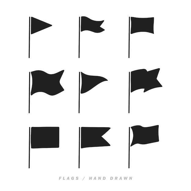 Conjunto de iconos de bandera dibujados a mano diferentes. Ilustración vectorial.