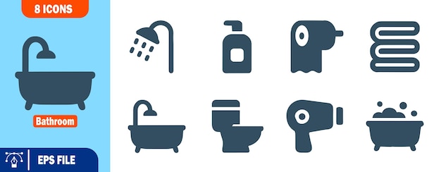 Conjunto de íconos de baño 8 íconos modernos de glifos planos para diseño web y móvil