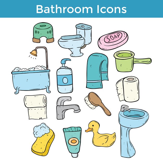 Conjunto de iconos de baño de colores con incompletos