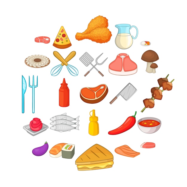 Conjunto de iconos de barbacoa. Conjunto de dibujos animados de 25 iconos de barbacoa para web aislado en blanco