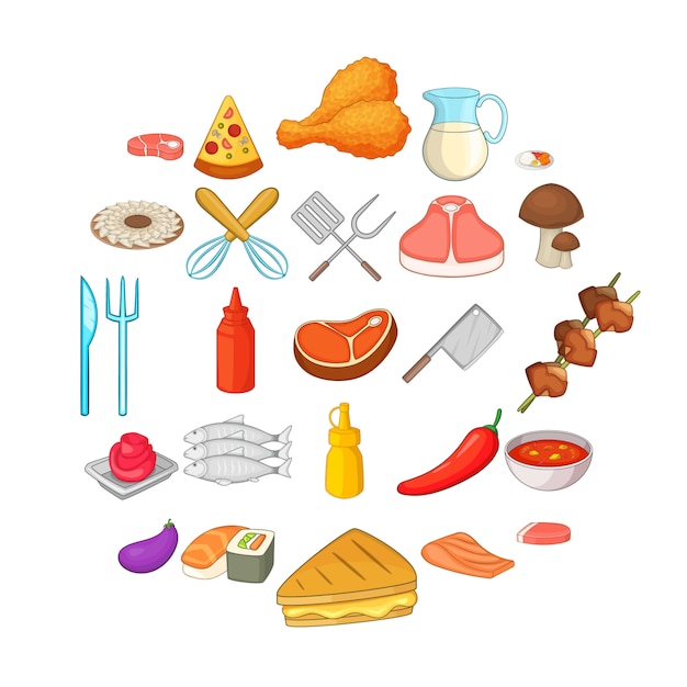 Conjunto de iconos de barbacoa. conjunto de dibujos animados de 25 iconos de barbacoa para web aislado en blanco