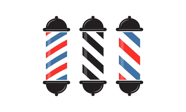 Conjunto de iconos de barbero Iconos de barbería Polo azul y rojo Signo internacional de barberías