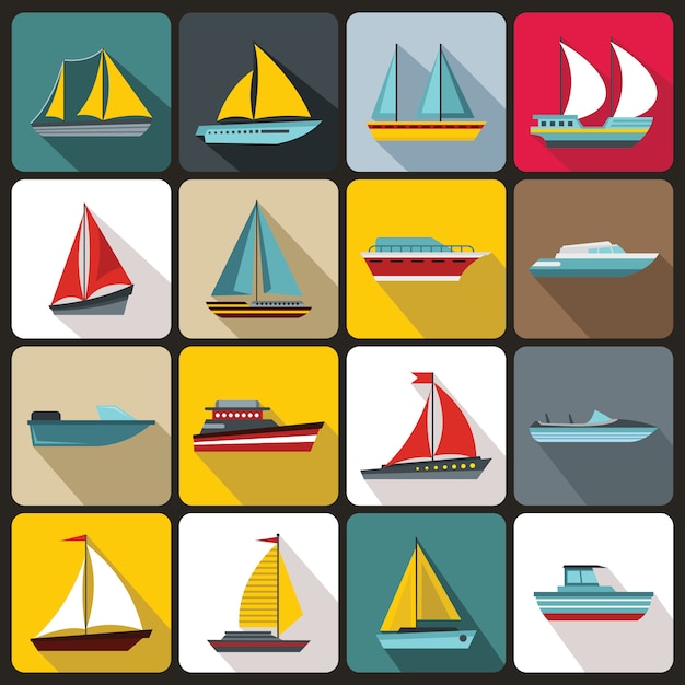 Conjunto de iconos de barco y barco