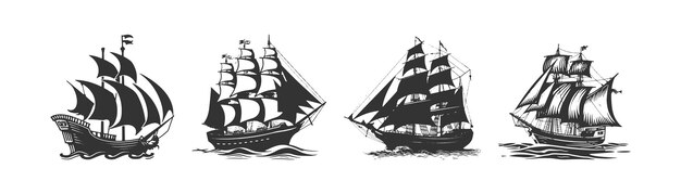 Conjunto de iconos de barcos de vela Diseño de ilustraciones vectoriales