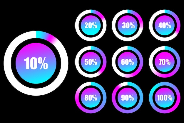 Conjunto de iconos de la barra de progreso circular Icono del temporizador Bueno para mostrar la descarga Indicador de elemento plano