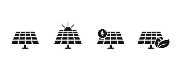 Conjunto de iconos de batería solar panel solar con sol vector eps 10