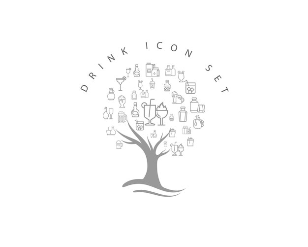 Conjunto de iconos de bebidas agua refresco jugo batido de leche sobre fondo blanco Vector Premium