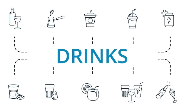 Conjunto de iconos de bebidas colección de elementos simples como el