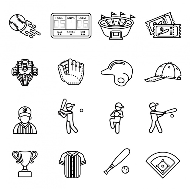 Vector conjunto de iconos de béisbol.