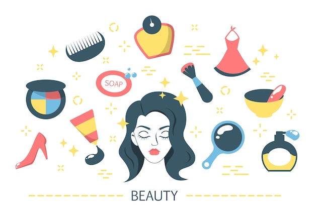 Conjunto de iconos de belleza. Colección de cosmética y piel