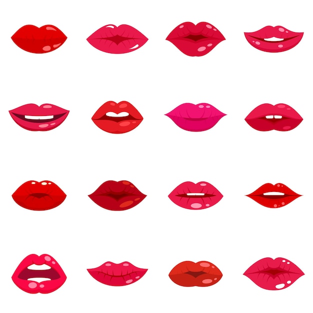 Conjunto de iconos de beso. Conjunto plano de iconos de vector de beso aislado sobre fondo blanco