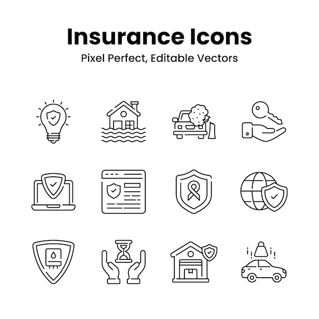 Un conjunto de iconos bien diseñados de seguros listos para usar en su próximo proyecto de descarga