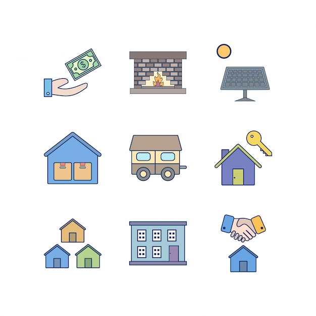 Conjunto de iconos de bienes raíces para uso personal y comercial