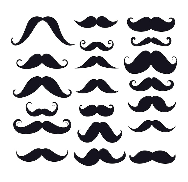 Conjunto de iconos de bigote monocromo vector libre