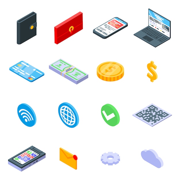 Conjunto de iconos de billetera digital