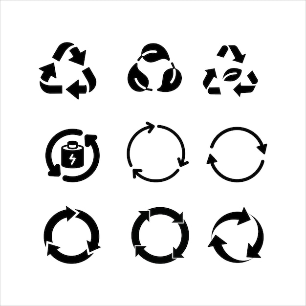 Conjunto de íconos biodegradables, compostables y reciclables Conjunto del icono de reciclaje de la flecha Conjunto mega del icono del reciclaje