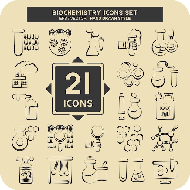 Conjunto de iconos Bioquímica relacionada con el símbolo de bioquímica estilo dibujado a mano diseño simple editable